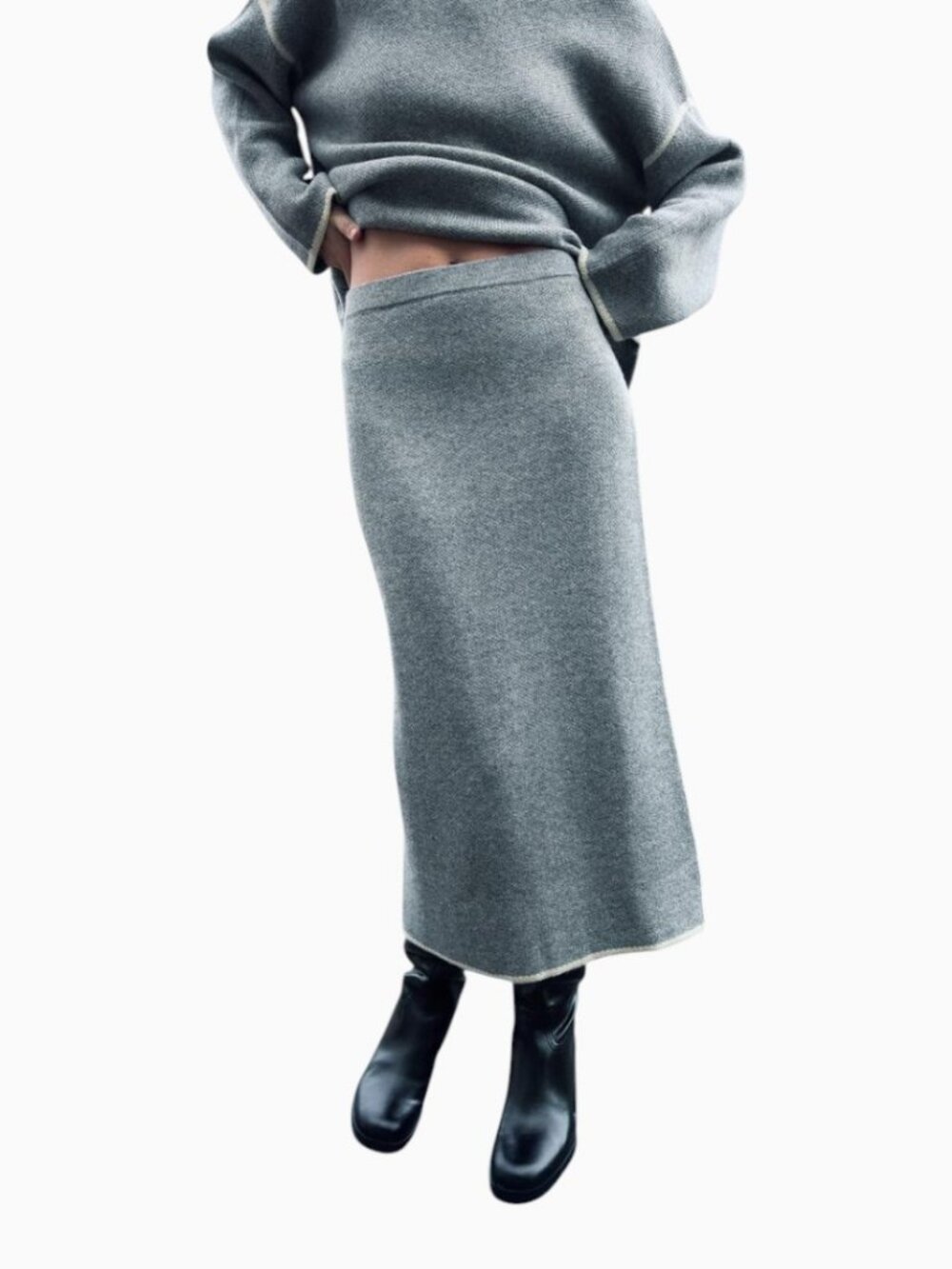 NWT CONTRAST BELTED KNITWEAR MIDI SKIRT SIZE L